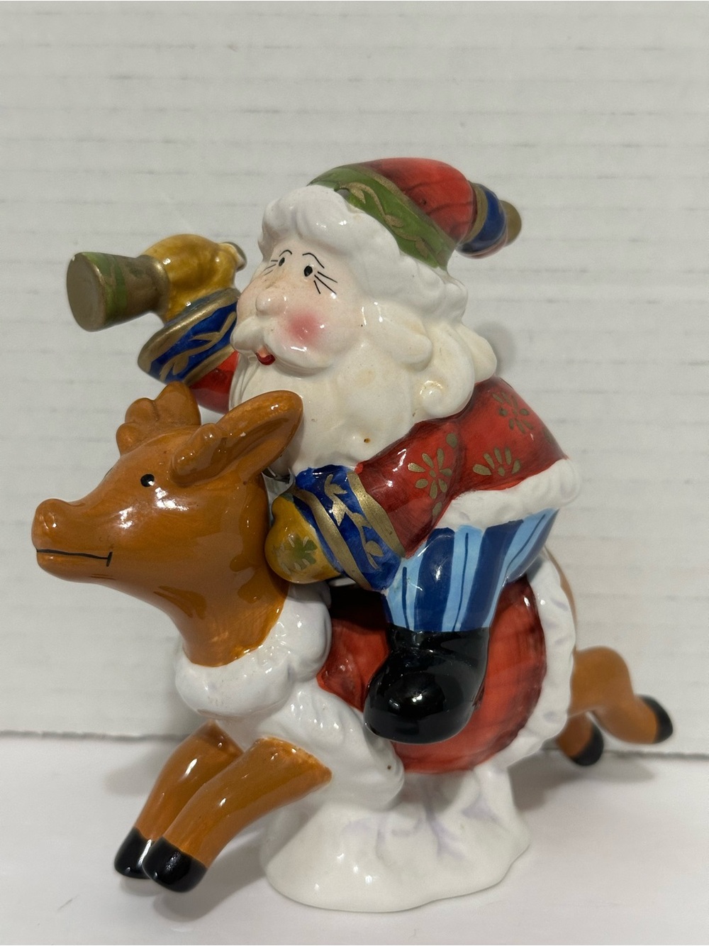 Festive Santa on Reindeer Ceramic Figurine Salt & Pepper Shaker
